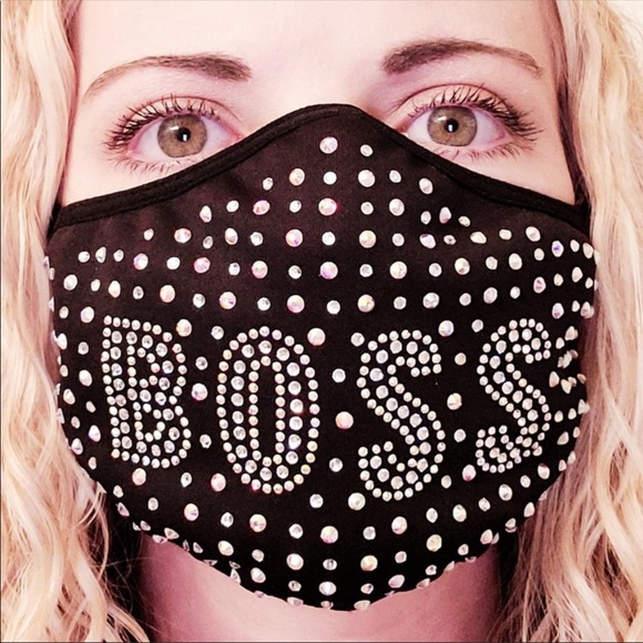 Crystal Jeweled “BOSS” Face Mask - Picture 2 of 4